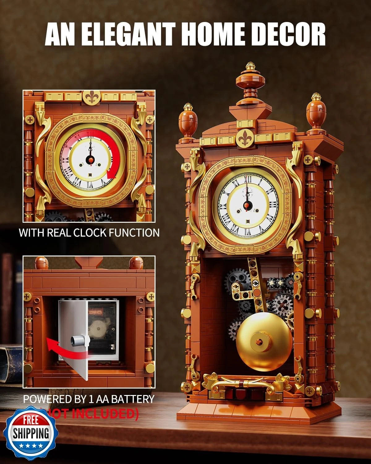 Vintage Pendulum Clock Building Block Kit
