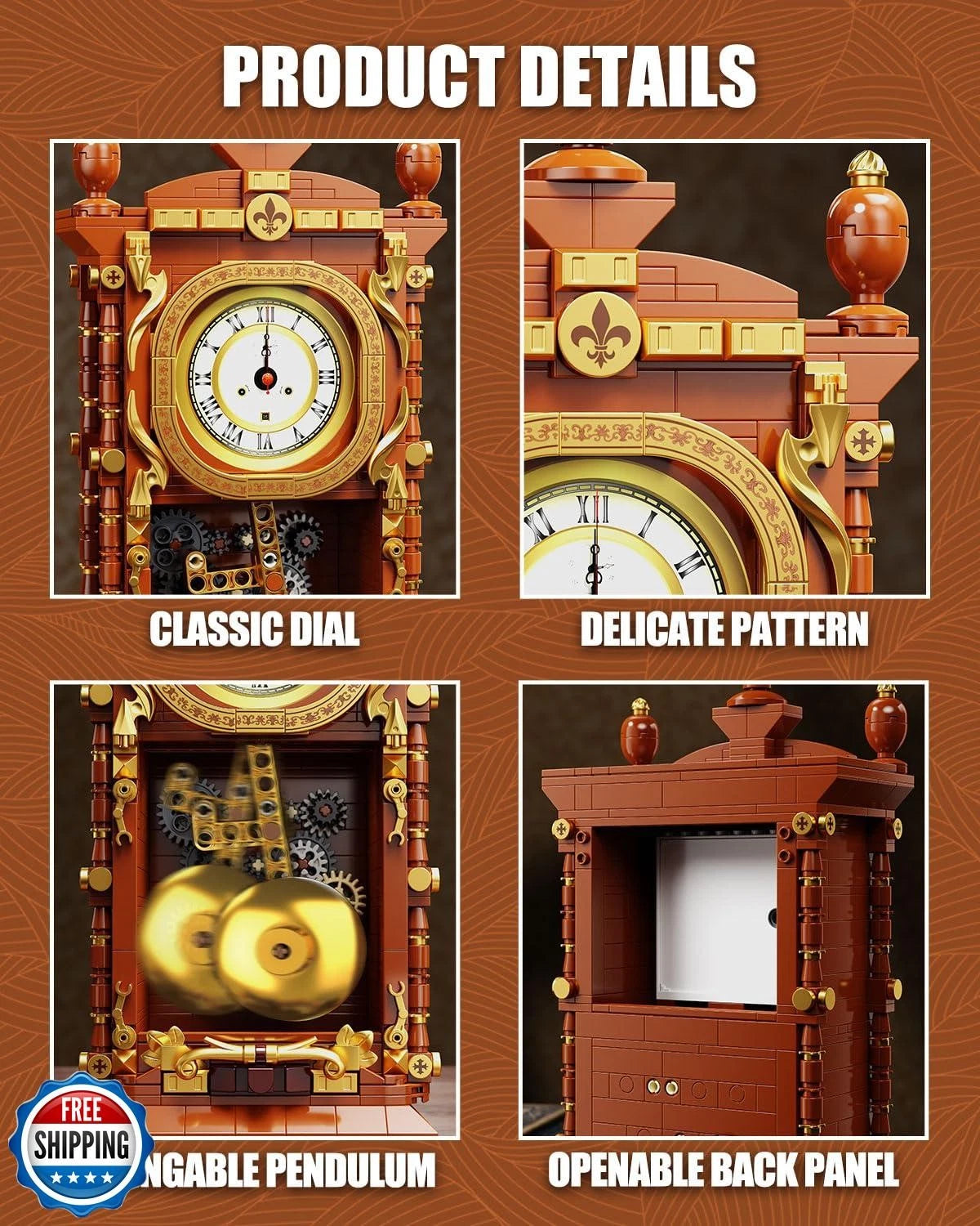 Vintage Pendulum Clock Building Block Kit
