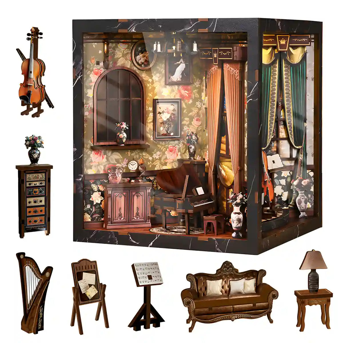 European Melody Musical Instrument Box DIY Book Nook Kit