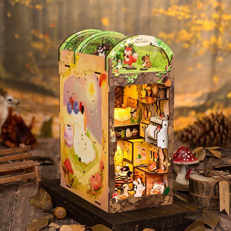 Mole's Apartment DIY Book Nook Kit, Bookshelf Insert Diorama, 3D Wooden Puzzles Bookend, Miniature House Crafts