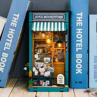 bookstore diy book nook kit - 3d wooden bookend - bookshelf insert diorama - miniature crafts