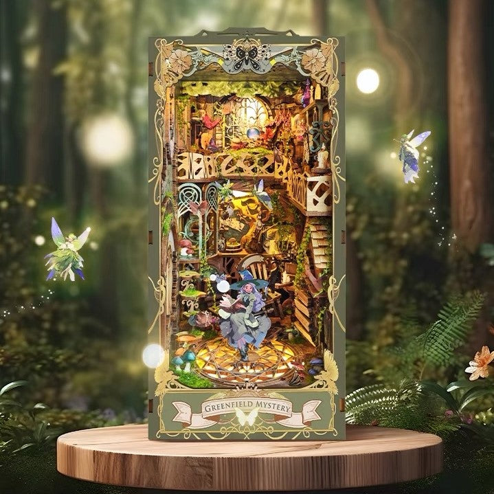Green Fairyland DIY Book Nook Kit - 3D Wooden Book End - Bookshelf Inert Diorama - Miniature crafts