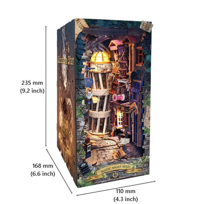 Harry potter inspired Magic Night Alley DIY Book Nook Kit - 3d wooden bookend - bookshelf insert diorama - miniature crafts